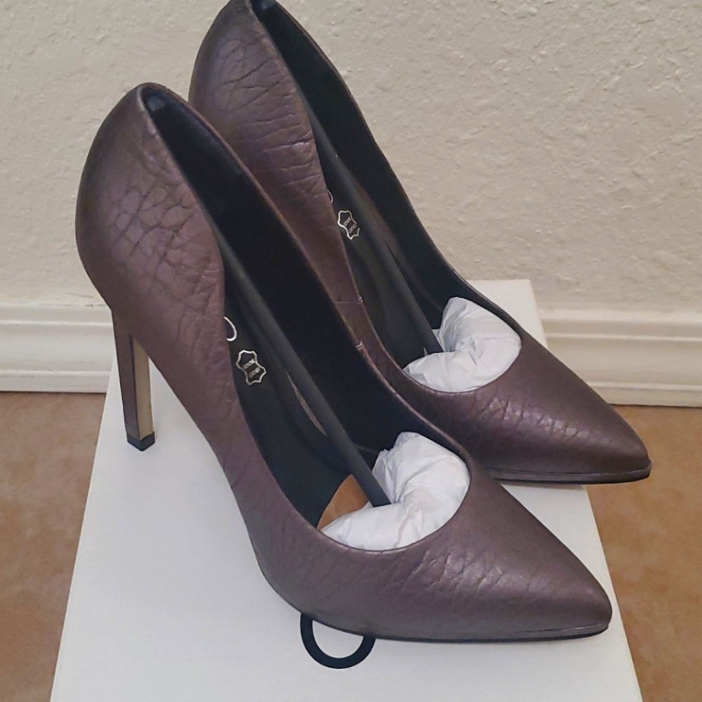New Aldo Kristina Leather Pewter Heels